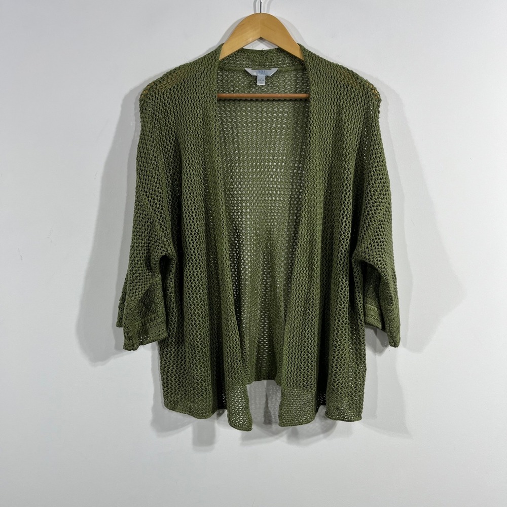 Womens Boho Grunge Green‎ Open Knit Crochet Cardigan Sweater Large Earth Tones